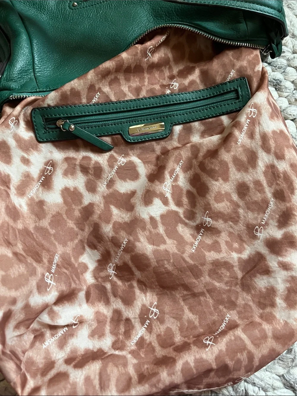 B. Makowsky emerald green “Meteopolitan Hobo)” leather purse